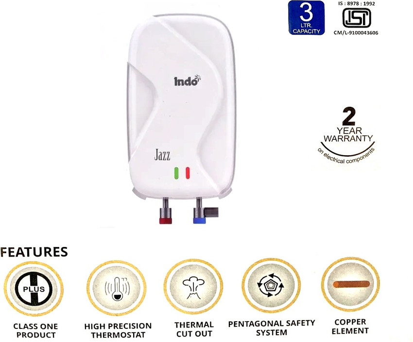 Indo 3 L Instant Water Geyser (JAZZ, White) Price in India - Buy Indo 3 L  Instant Water Geyser (JAZZ, White) online at Flipkart.com