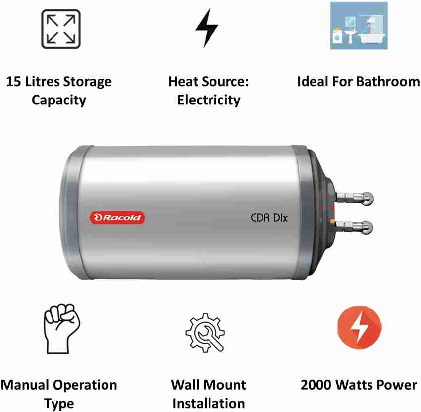 Racold 15 L Storage Water Geyser (CDR DLX 15H, White) Price in India - Buy  Racold 15 L Storage Water Geyser (CDR DLX 15H, White) online at Flipkart.com
