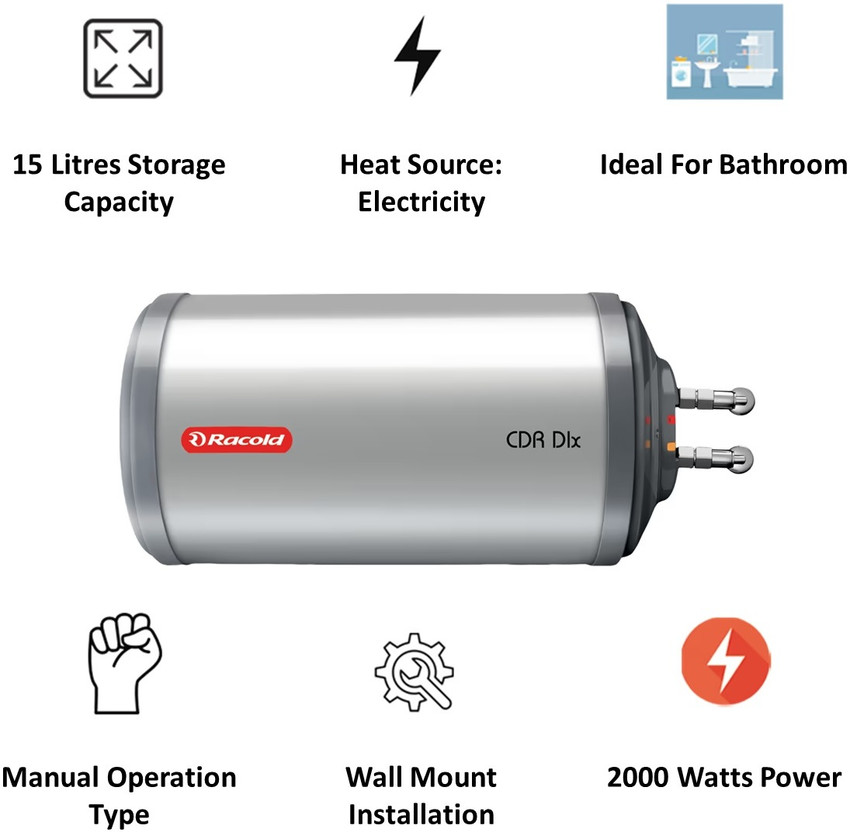 Racold 15 L Storage Water Geyser (CDR DLX 15H, White) Price in India - Buy  Racold 15 L Storage Water Geyser (CDR DLX 15H, White) online at Flipkart.com