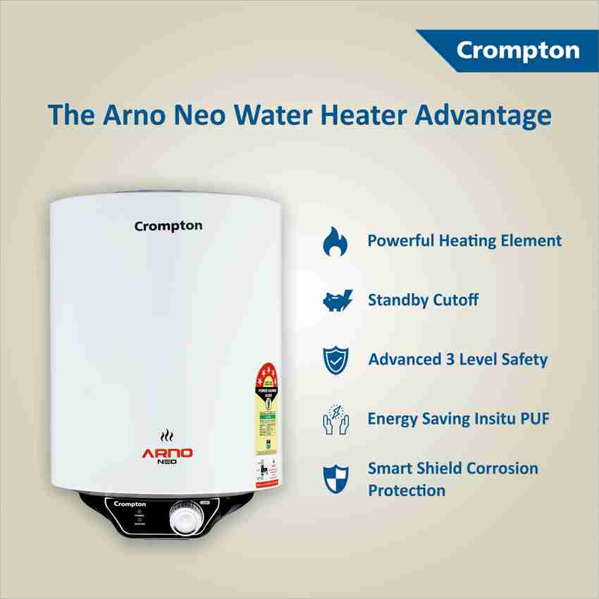 Crompton 15 L Storage Water Geyser (Crompton 15 L ARNO NEO ASWH-3015,,  White) Price in India - Buy Crompton 15 L Storage Water Geyser (Crompton 15  L ARNO NEO ASWH-3015,, White) online at Flipkart.com