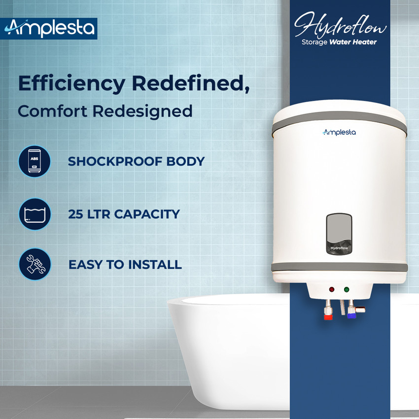 Amplesta 25 L Storage Water Geyser (Hydroflow 25L, White) Price in India -  Buy Amplesta 25 L Storage Water Geyser (Hydroflow 25L, White) online at  Flipkart.com