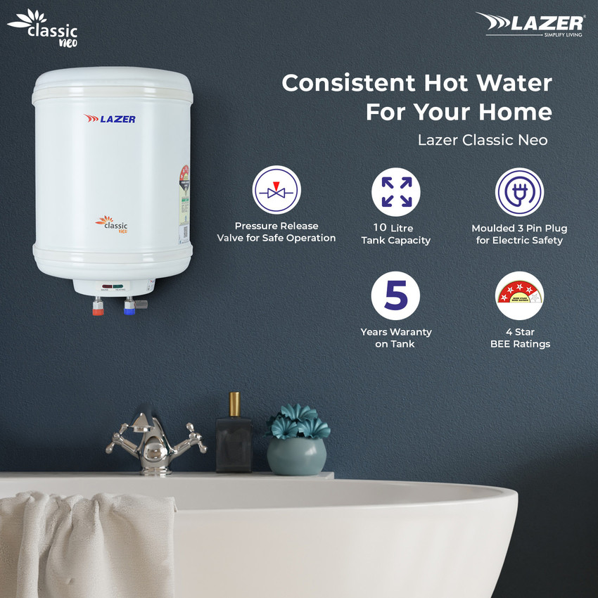 Lazer 10 L Storage Water Geyser (CLASSIC NEO, Ivory) Price in India - Buy  Lazer 10 L Storage Water Geyser (CLASSIC NEO, Ivory) online at Flipkart.com
