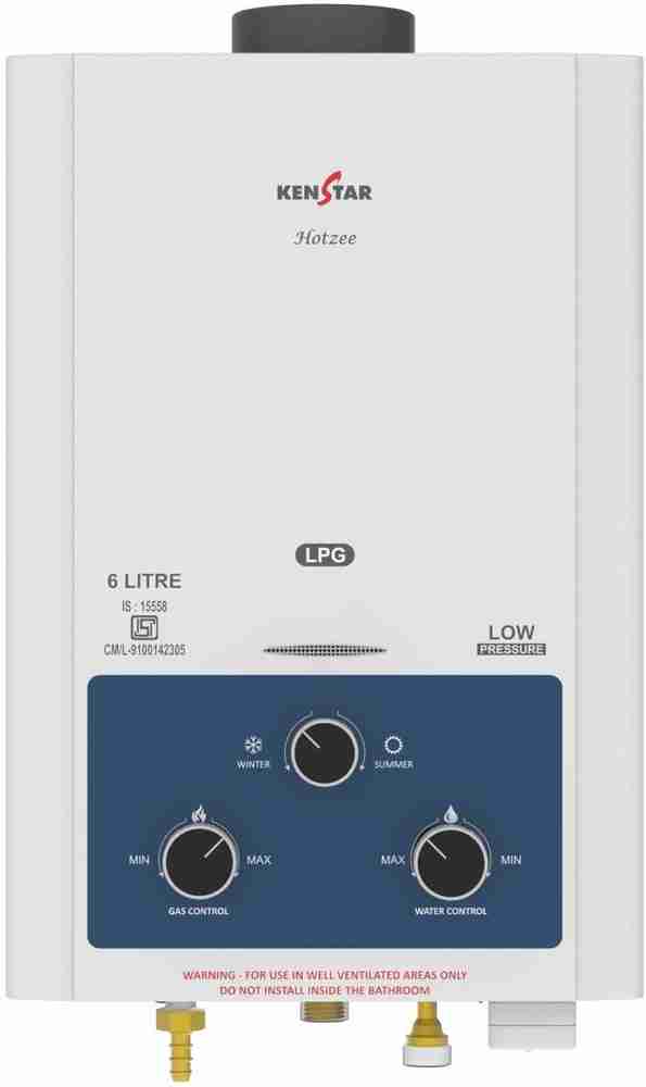 Kenstar 6 L Gas Water Geyser (Hotzee -6L Gas (LPG) Water Heater(Geyser)  White and Grey, White) Price in India - Buy Kenstar 6 L Gas Water Geyser  (Hotzee -6L Gas (LPG) Water