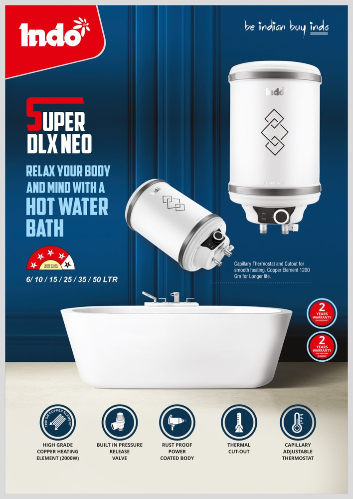 Indo 10 L Storage Water Geyser (Super Deluxe, Ivory) Price in India - Buy  Indo 10 L Storage Water Geyser (Super Deluxe, Ivory) online at Flipkart.com