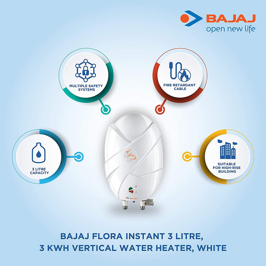 BAJAJ 3 L Instant Water Geyser (Flora 3 L 150704, White) Price in India -  Buy BAJAJ 3 L Instant Water Geyser (Flora 3 L 150704, White) online at  Flipkart.com