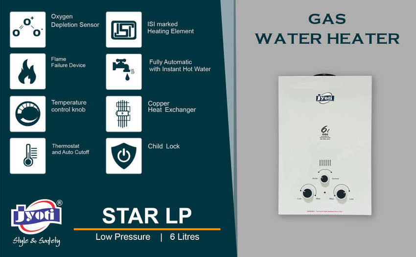Jyoti 6 L Gas Water Geyser (Jyoti Star LP, White) Price in India - Buy Jyoti  6 L Gas Water Geyser (Jyoti Star LP, White) online at Flipkart.com