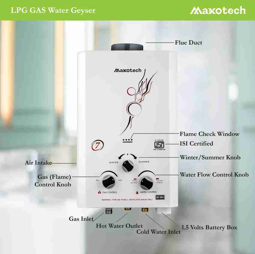 Maxotech 7 L Gas Water Geyser (Fant 7, White) Price in India - Buy Maxotech  7 L Gas Water Geyser (Fant 7, White) online at Flipkart.com