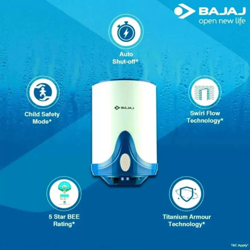 BAJAJ 6 L Storage Water Geyser (SOLEIZA 150888 With Enamel Coated Steel  Tank, White, SKY BLUE) Price in India - Buy BAJAJ 6 L Storage Water Geyser  (SOLEIZA 150888 With Enamel Coated