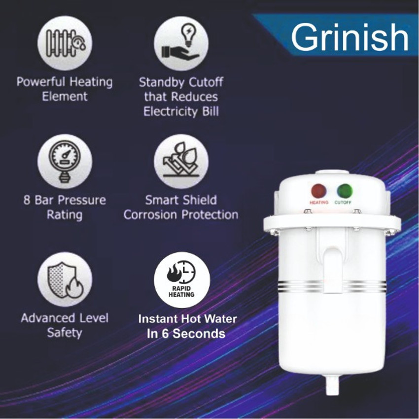 GRINISH 1 L Instant Water Geyser 1 L Instant Water Geyser Instant Water Heater Gijar Hot Water Electric White Price in India Buy GRINISH 1 L Instant Water Geyser 1 L Instant Water