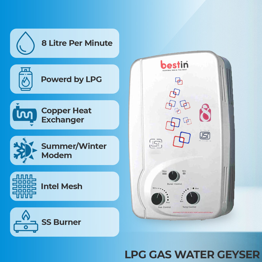 BestIN 8 L Gas Water Geyser (BESTIN-INSE PREMIUM 8L GAS WATER HEATER,  White) Price in India - Buy BestIN 8 L Gas Water Geyser (BESTIN-INSE  PREMIUM 8L GAS WATER HEATER, White) online