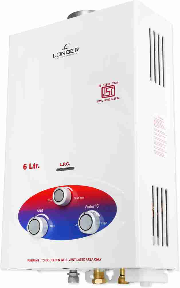 6 L Gas Water Geyser (LONGER GAS GEYSER 6 LTR., IVORY)