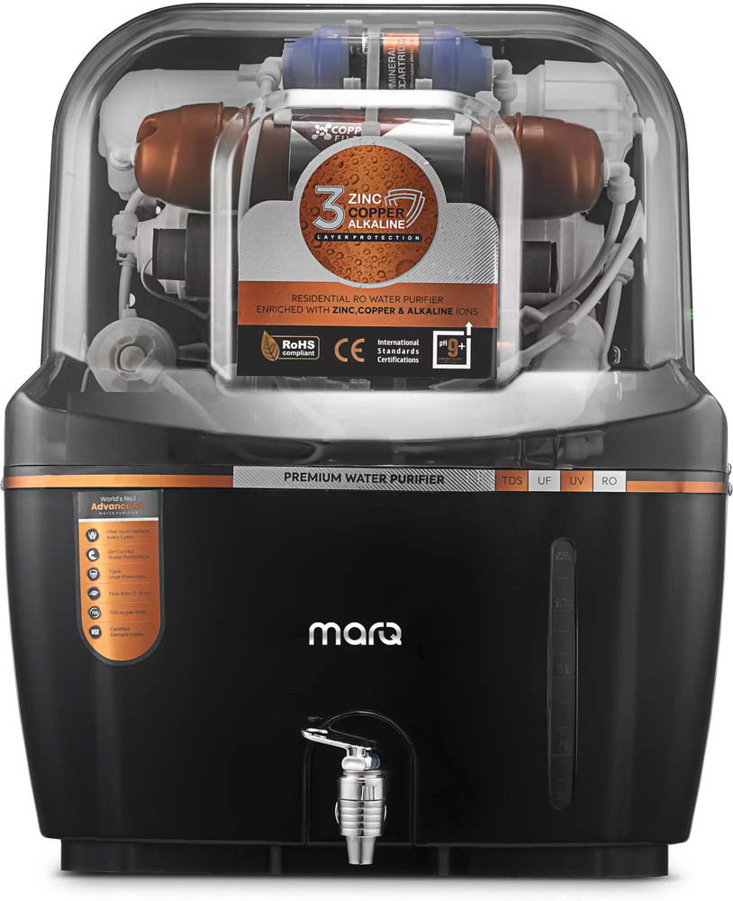 MarQ by Flipkart AQUA MINI BLACK SWIFT 14 L RO + UV + UF + TDS + ALK +  Copper Water Purifier with Prefilter - MarQ by Flipkart : Flipkart.com