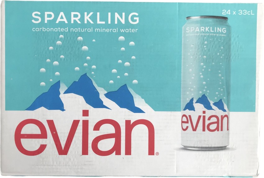Evian Sparkling Natural Mineral Water 24x 330ml Cans - DrinkSupermarket