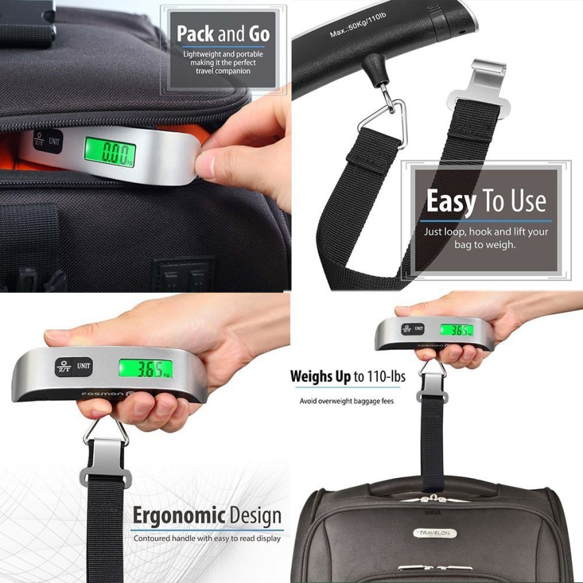 Fosmon Digital Luggage Scale, 110 lb Digital with Temperature Sensor Hanging Travel Scale