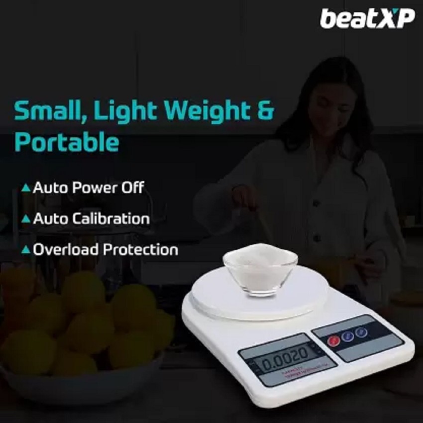 beatXP Kitchen Scale Multipurpose Portable Electronic Digital Weighing  Scale | Weight Machine With Back light LCD Display | White |10 kg | 2 Year