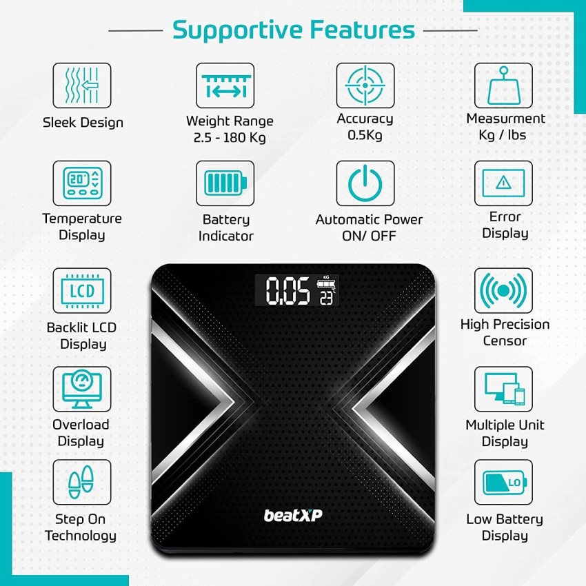 Buy beatXP Gravity Elevate Digital Weight Machine For Body Weight with  Thick Tempered Glass, Best Bathroom Weighing Scale with LCD Display - 2  Year Warranty Online at Best Prices in India - JioMart.