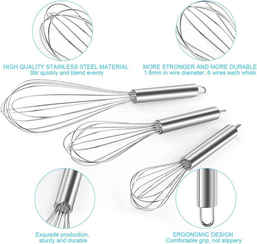Stainless Steel French Whisk with Hooked Handle 8-Wire 25cm