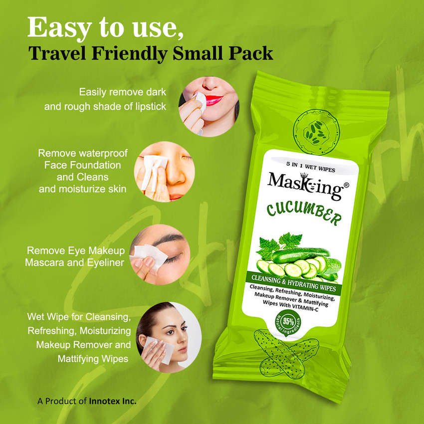 MasKing Cucumber Skincare Mini Wet Wipes Pack for Cleansing