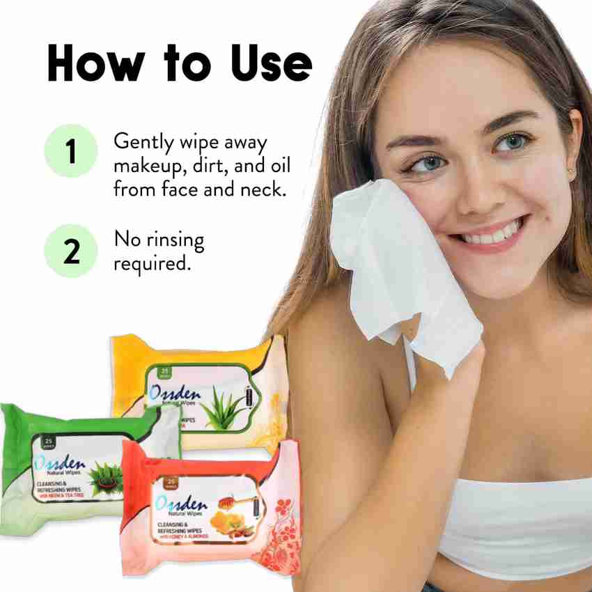 OSSDEN Face Skin Cleaning Wet Tissue Wipes MultiFlavour Pack of