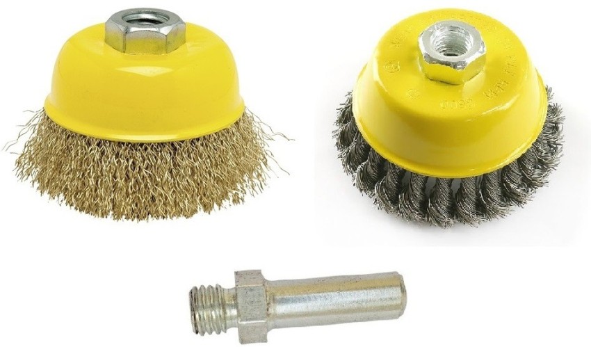 M.,S. Cup Brush 3 Golden Wire, For rust removing etc, Thickness: Nut 14mm  at Rs 85/piece in Coimbatore