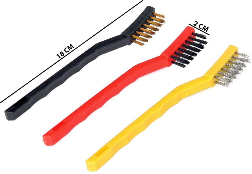 Set of 3 Pc Mini Wire Brush Cleaning Tool Kit Brass, Nylon, Stainless Steel