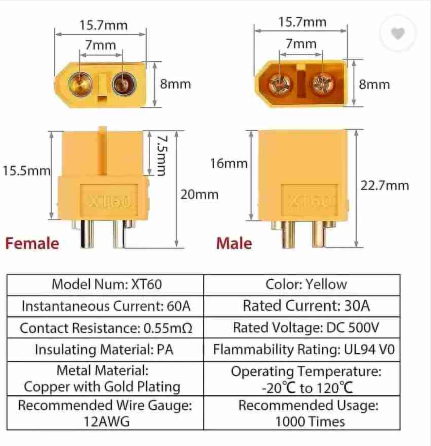 XT-60 Male Female Connector Pair, Plastic at Rs 150/piece in Nellore