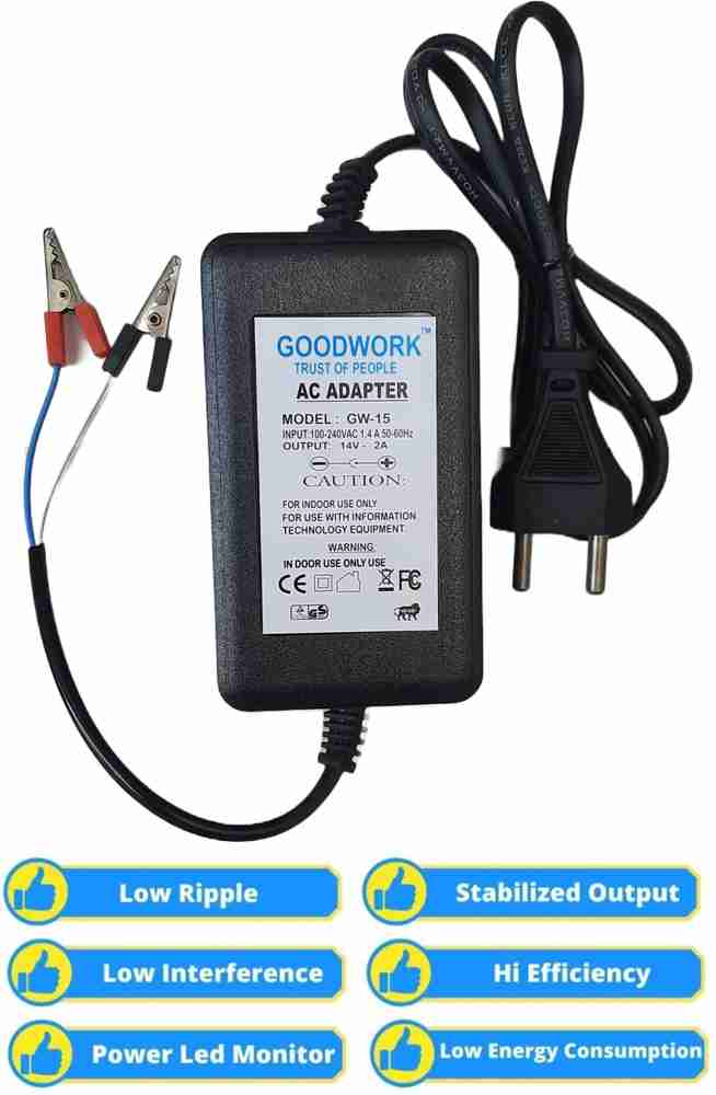 Goodwork 12 Volt Battery Charger Power Adapter With Clip Bike