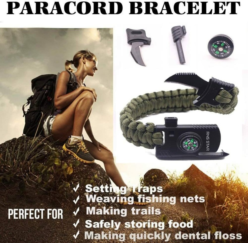 ZVR Camping Flint Bracelet With Compass, Paracord Fire Starter Whistle &  Knife Green Flint Fire Starter Striker Included Price in India - Buy ZVR  Camping Flint Bracelet With Compass, Paracord Fire Starter