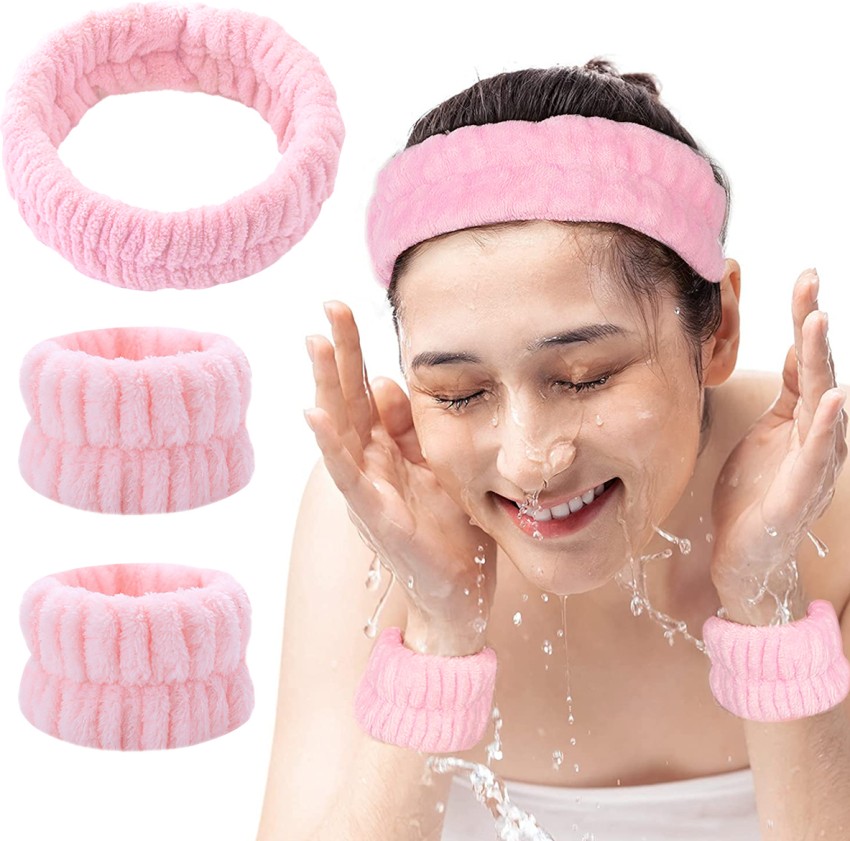 maycreate 3Pcs Face Washing Headband Wristband Combo Kit Hairband