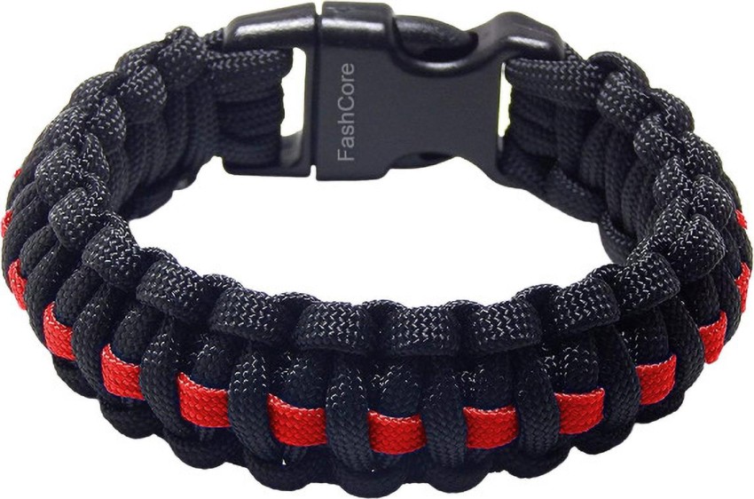 FashCore Paracord Cobra Braided Black, Red Thin Line Bracelet