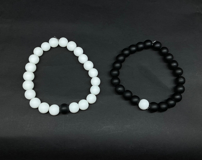 Skycart Silicone Beaded Bracelet Pair Black White Fashion Comfortable Fit Men Women Price in India Buy Skycart Silicone Beaded Bracelet Pair Black White Fashion Comfortable Fit Men