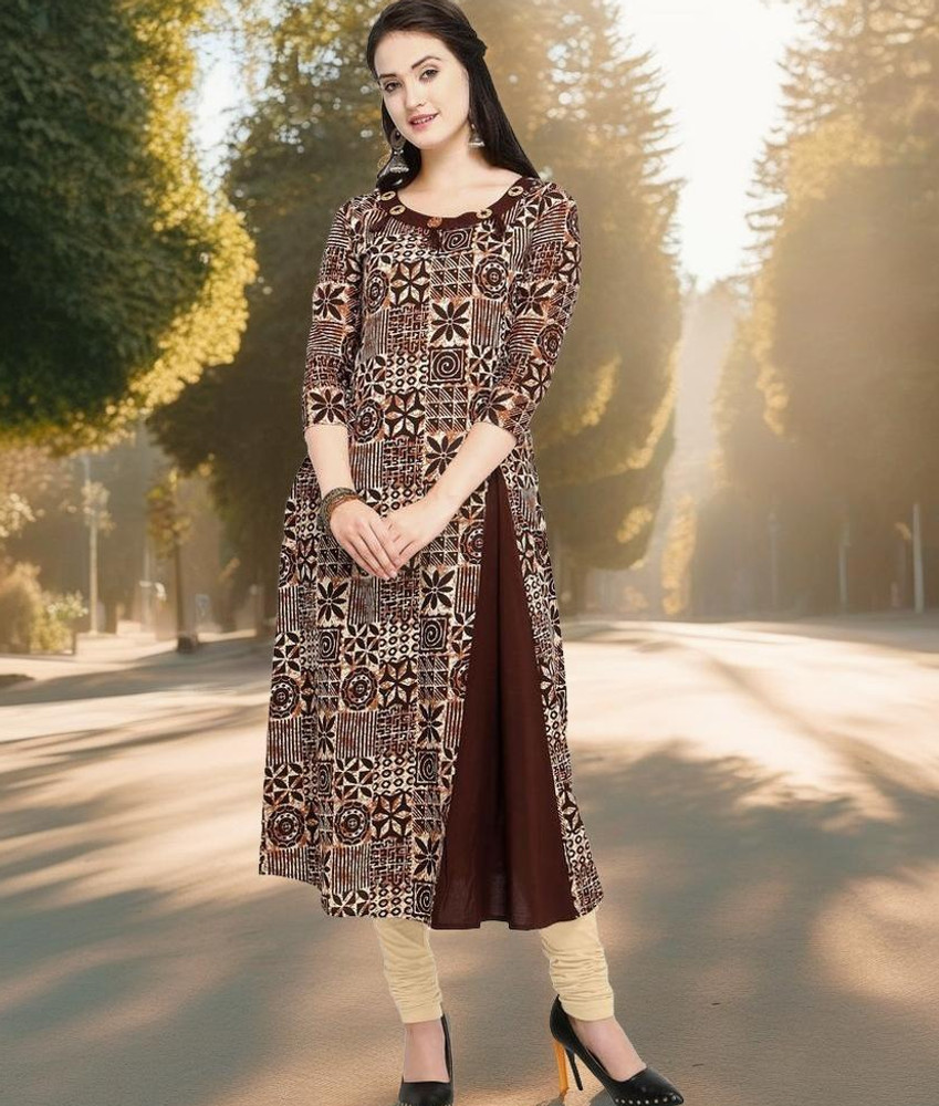 SHOPPING QUEEN Women Printed A line Kurta Buy Coffee SHOPPING