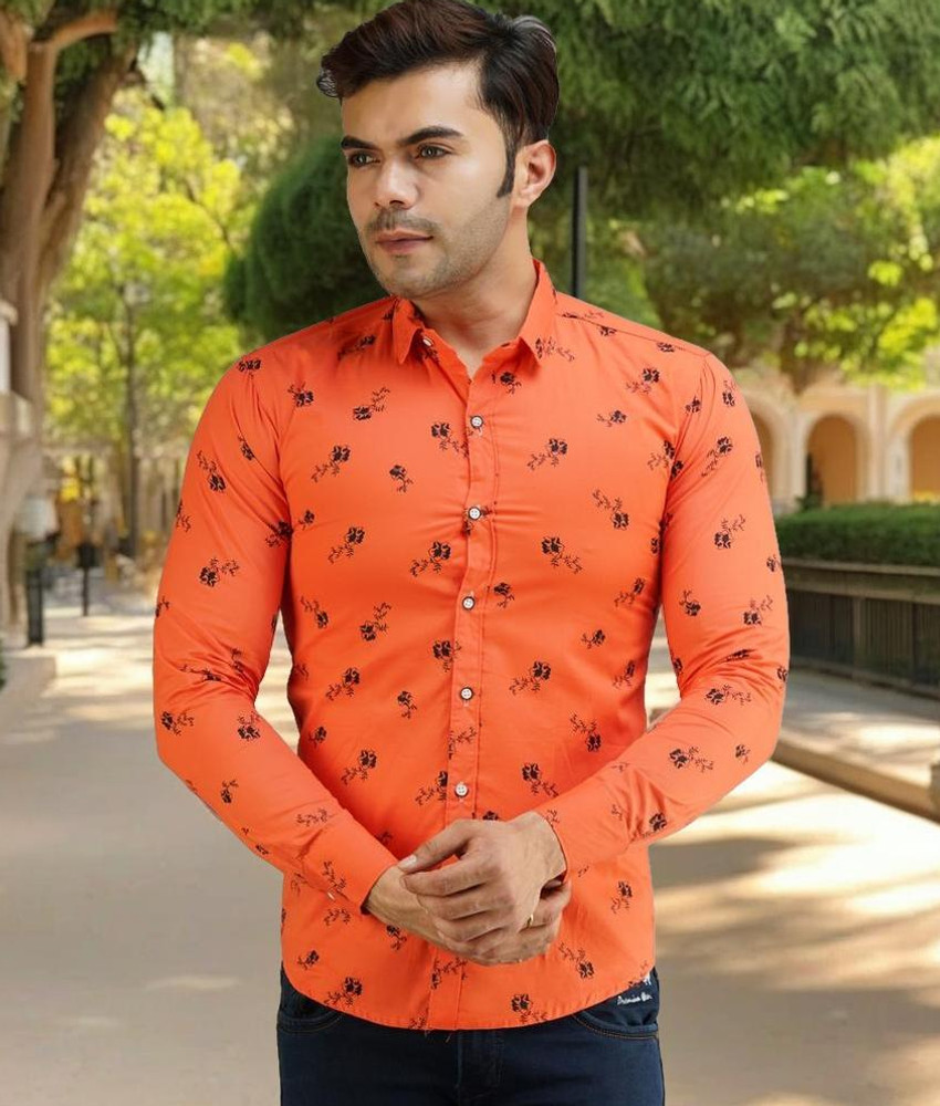 BLUE MARTIN Men Printed Casual Orange Shirt Buy BLUE MARTIN Men