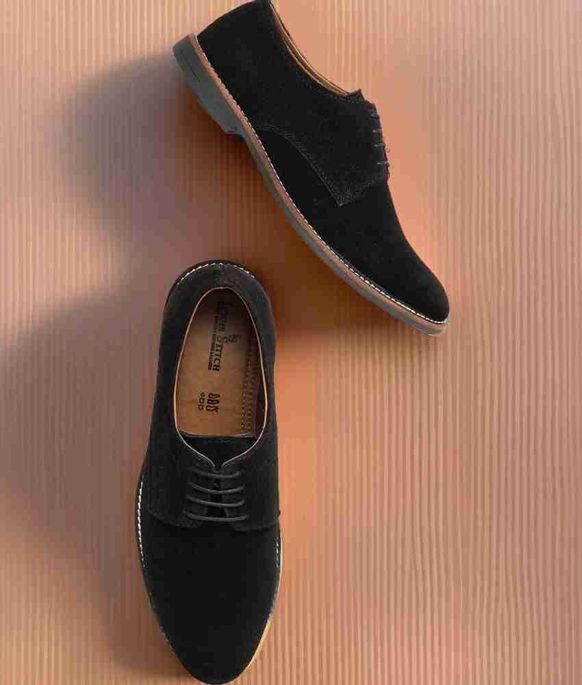 LOUIS STITCH Men s Obsidian Black Lace up Style Italian Suede