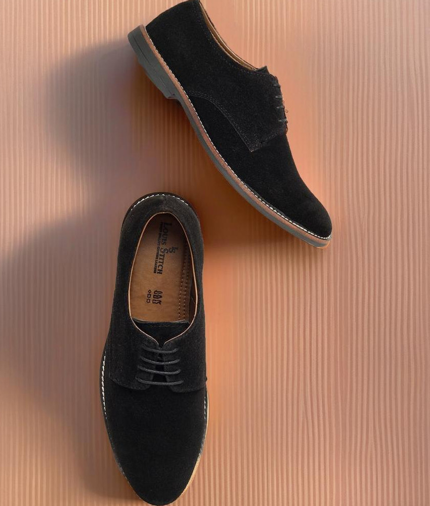 LOUIS STITCH Men s Obsidian Black Lace up Style Italian Suede