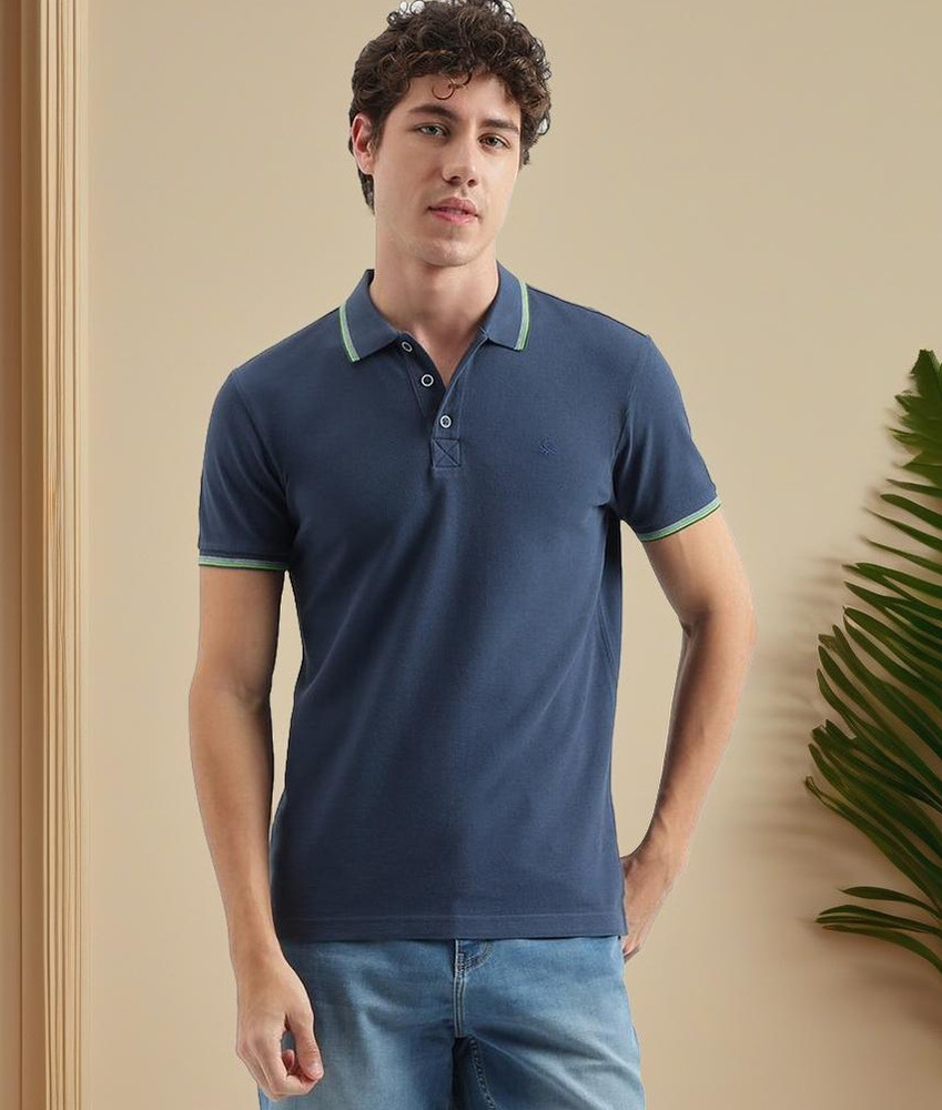 United Colors of Benetton Solid Men Polo Neck Blue T Shirt Buy