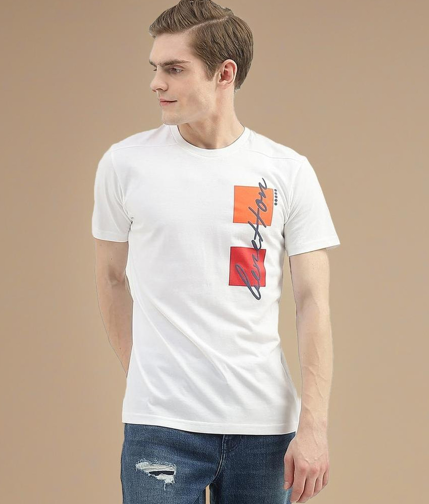 United Colors of Benetton Printed Men Round Neck White T Shirt