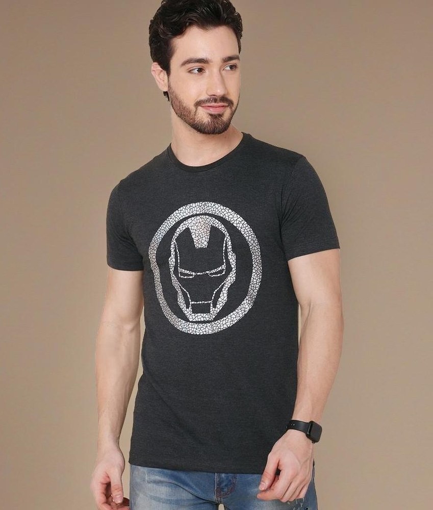 Iron Man By Free Authority Printed Men Round Neck Grey T Shirt