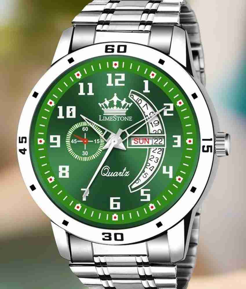 LIMESTONE Day and Date Functioning Green Dial Steel Strap New