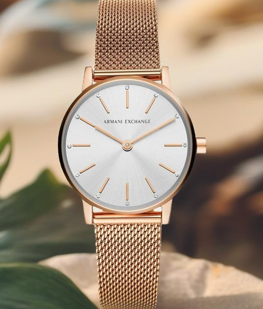 Armani rose deals gold mesh watch
