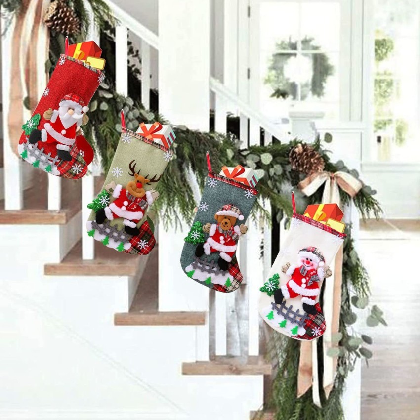 Holiday, Set Of Four Large Craft Holiday Stockings