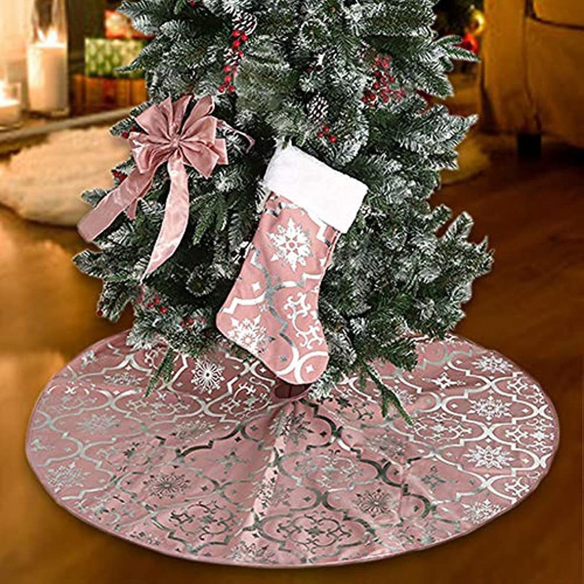 Eternal Beauty 48 Inches Xmas Tree Skirts Snowflakes Rose Gold
