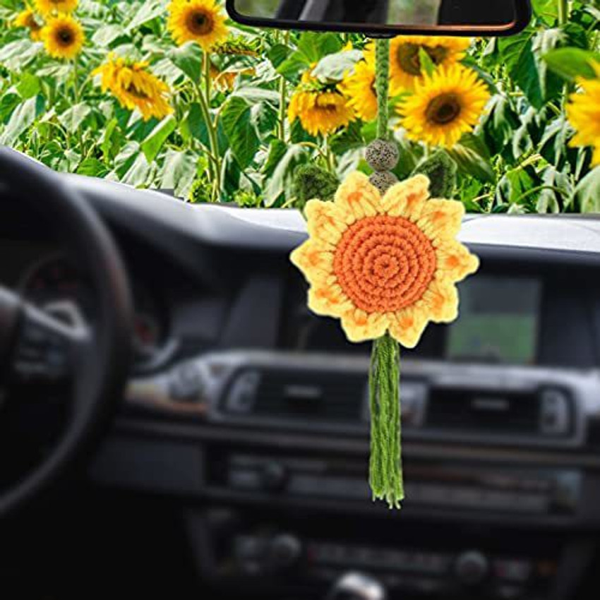 Levvohd Handmade Sunflower Car Rear View Mirror Holder Hanging