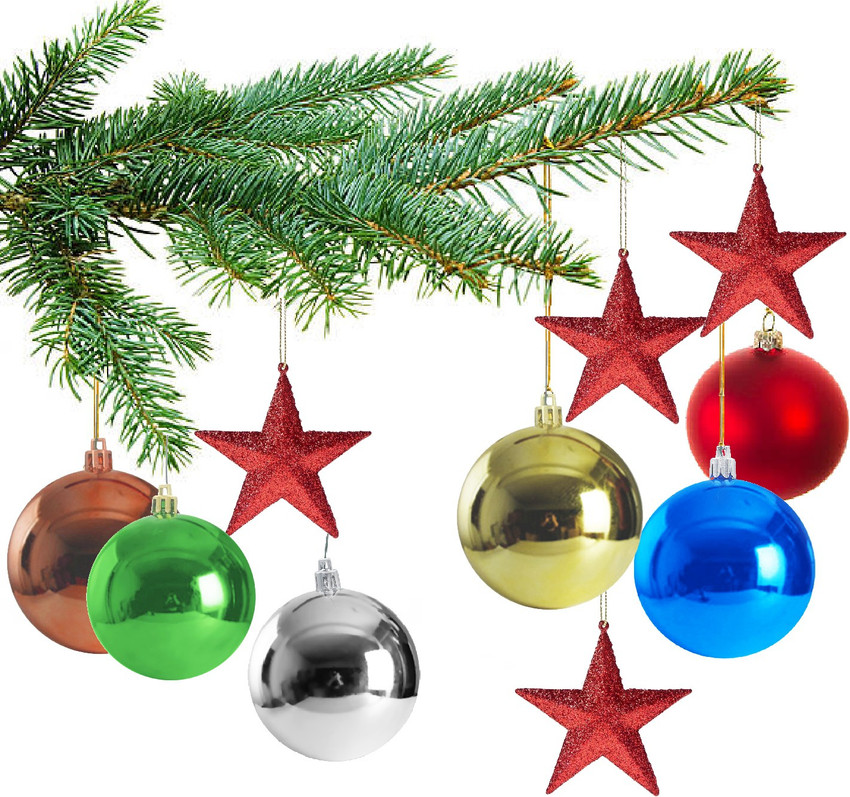 Ascension 6 Pcs Plain Multicolour Balls 4 pcs Red Glitter Stars