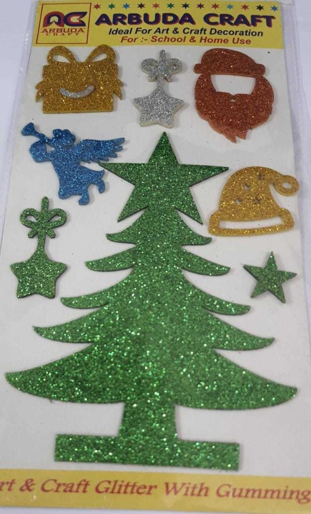 Glittering Popsicle Stick Christmas Trees made with Sticker