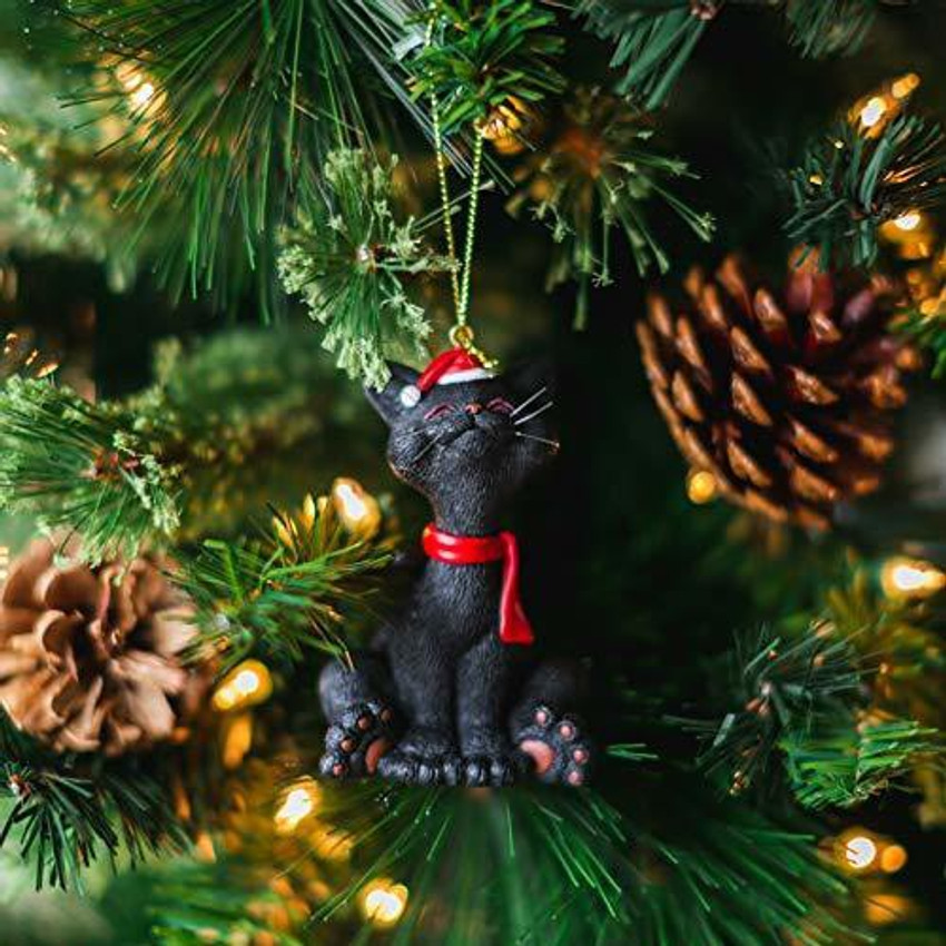 Jfsm Inc. Whimsical Black Cat Christmas Ornament Figurine Holiday