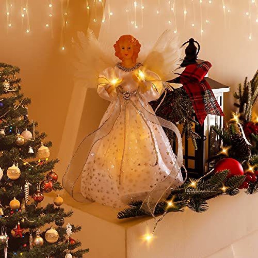 Vickerman 12 White & Gold Lighted Angel Tree Topper : : Home