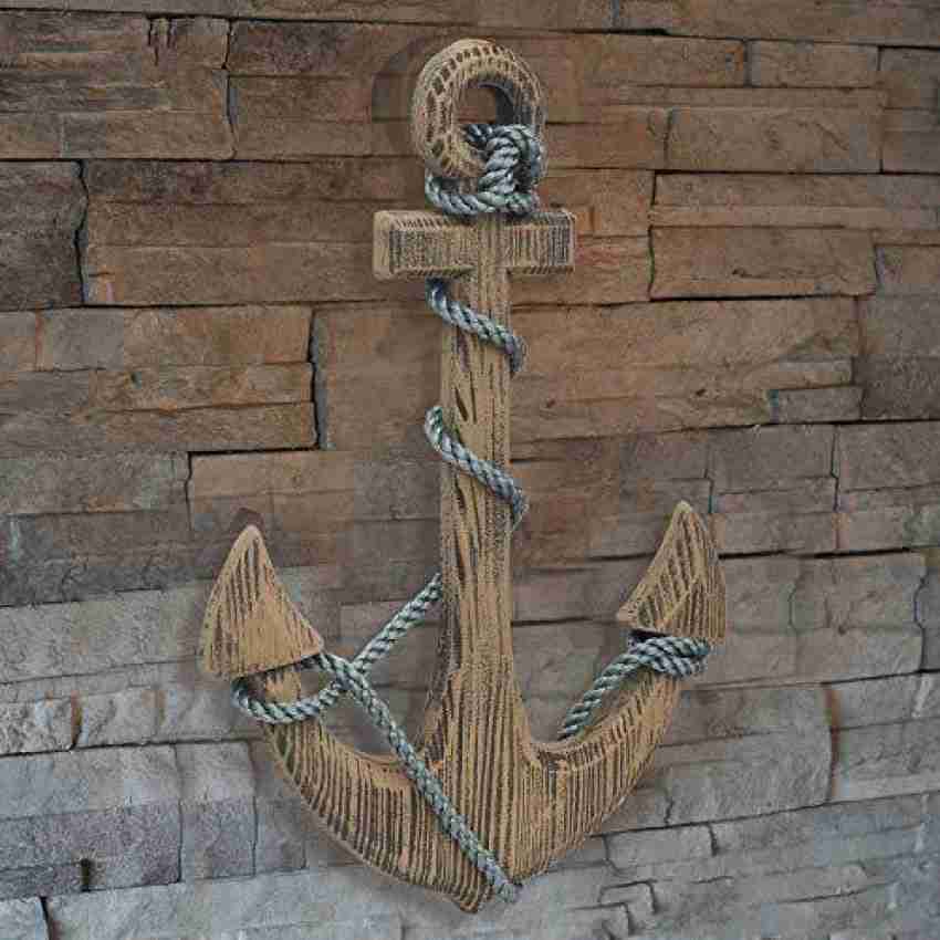 Adeco Wooden Boat Anchor With Crossbar Steering Wheel Décor Home