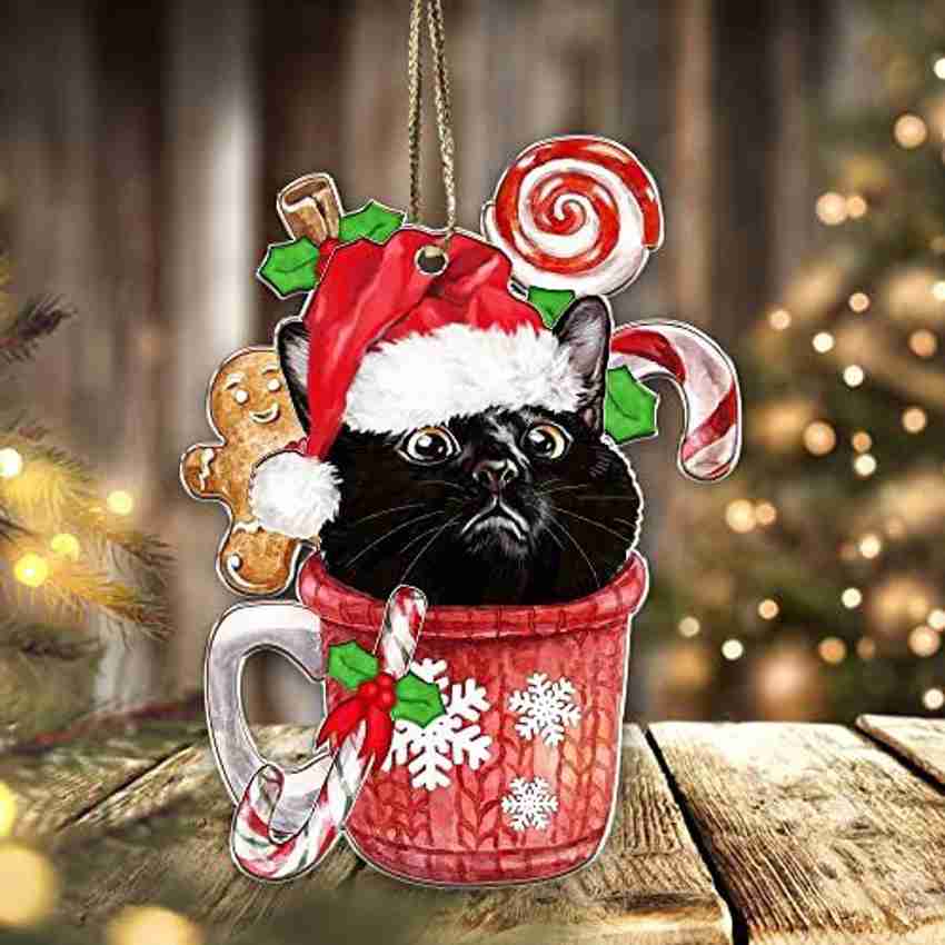 Crazytops Funny Black Cat Christmas Ornaments Black Cat Xmas Decor
