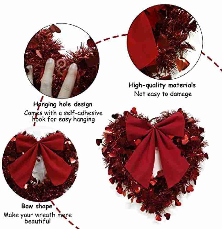 The Holiday Aisle® 15'' Heart Wreath Red Burlap Heart Shaped Ornaments  WithBows LED Lights For Front DoorDecorations